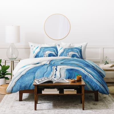 Deny Designs Abstract Blue Agate Duvet Cover Set (3-Piece Set)