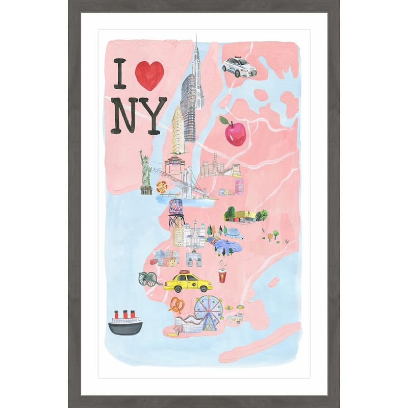 'I Love NY Site Map' Framed Painting Print - Multi-Color