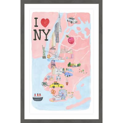 'I Love NY Site Map' Framed Painting Print - Multi-Color