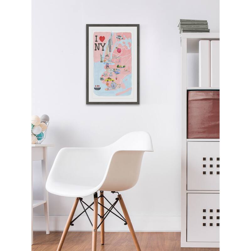 'I Love NY Site Map' Framed Painting Print - Multi-Color