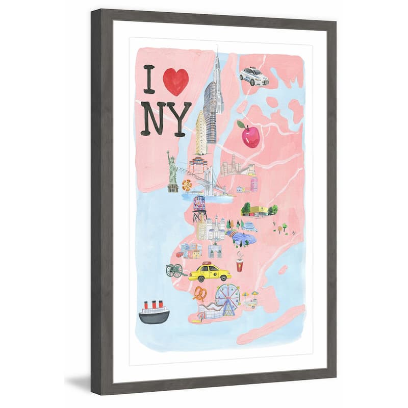 'I Love NY Site Map' Framed Painting Print - Multi-Color