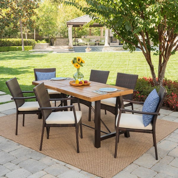 slide 2 of 6, Laguna Outdoor 7-Piece Wicker Dining Set by Christopher Knight Home