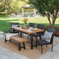 Salons Outdoor 6-Piece Rectangle Wicker Wood Dining Set by Christopher Knight Home