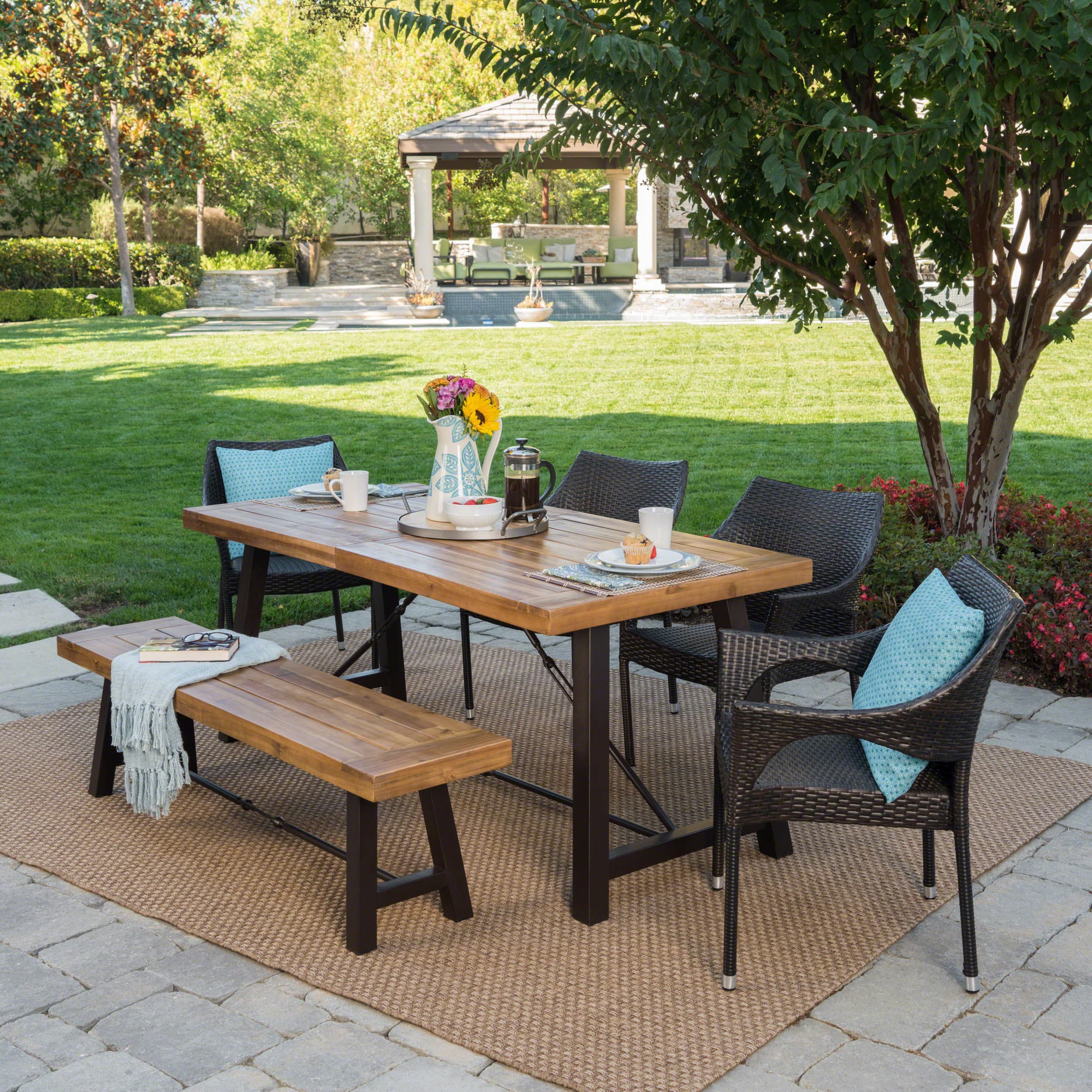 Shop Montgomery Outdoor 6 Piece Rectangle Wicker Wood Dining Set By Christopher Knight Home Overstock 18738226