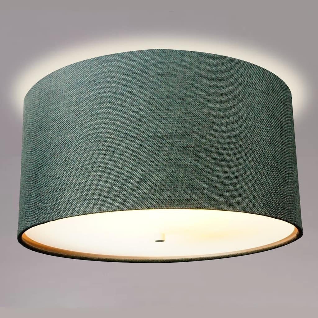 14 Moderne Flush Mount Converter Kit Granite Grey Burlap Hardback Drum Lampshade 14x14x7