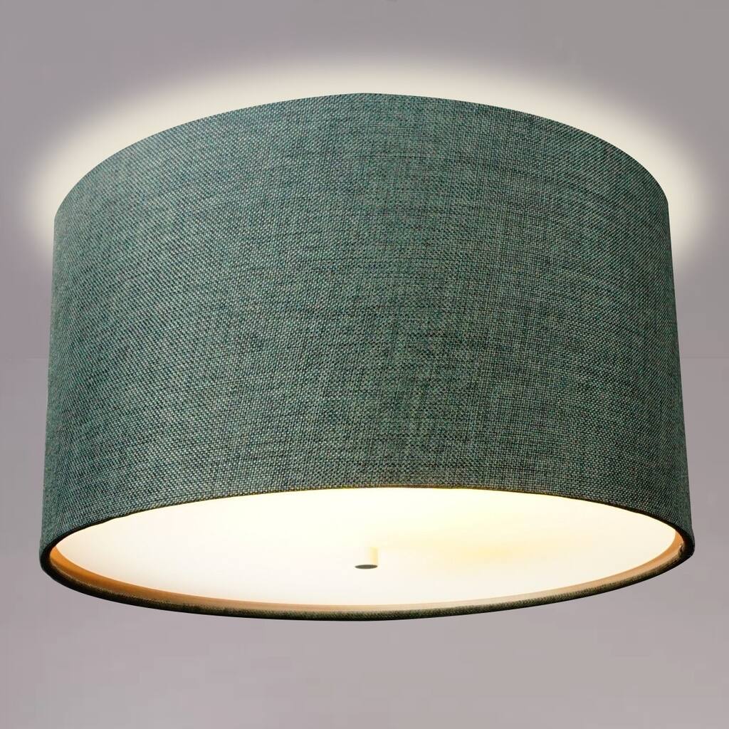16 Moderne Flush Mount Converter Kit Granite Grey Burlap Hardback Drum Lampshade 16x16x8