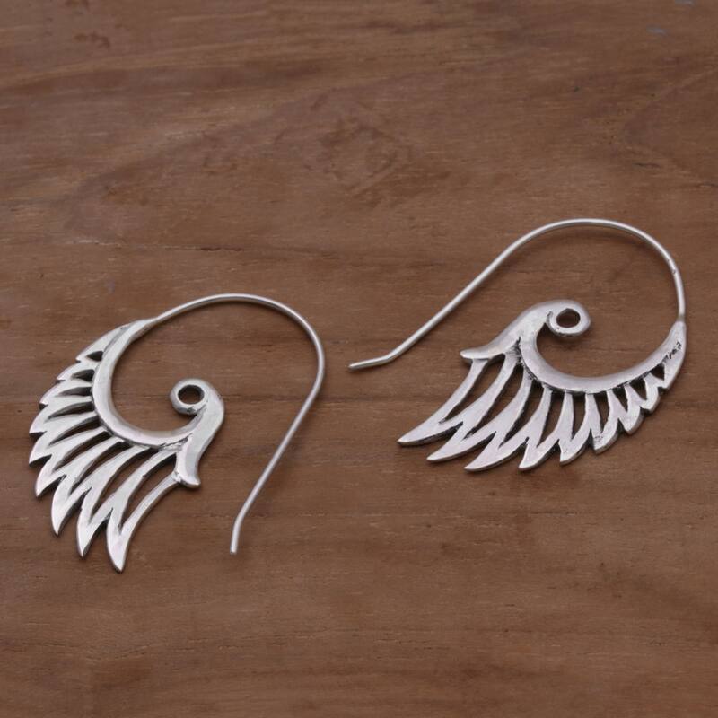 NOVICA Handmade Sterling Silver Winged Beauty Earrings (Indonesia) - 0.8