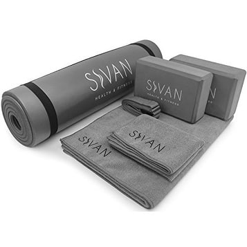Sivan Health and Fitness Yoga Set 6-Piece- Includes 1/2" Ultra Thick NBR Exercise Mat (Gray)