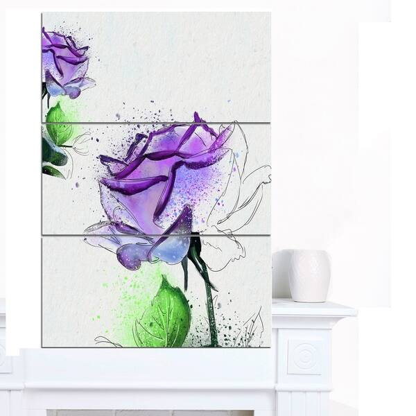 Designart 'Blue Rose Flowers with Green Leaves' Extra Large Floral ...