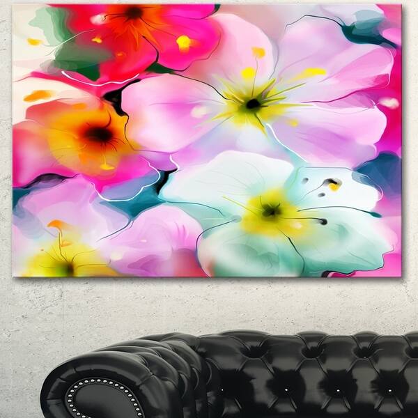 Designart 'Colorful Watercolor Floral Pattern' Extra Large Floral Wall ...