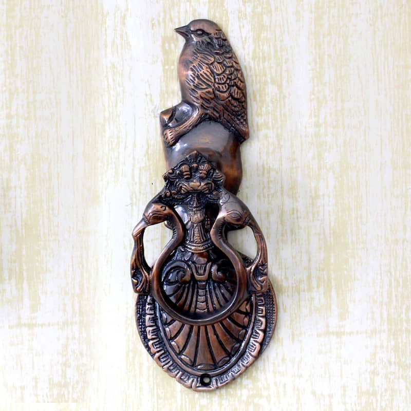 Copper plated door knocker, 'Avian Melody' (India)