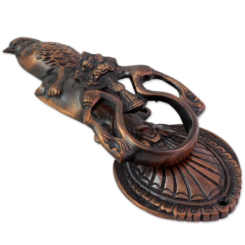 Copper plated door knocker, 'Avian Melody' (India)