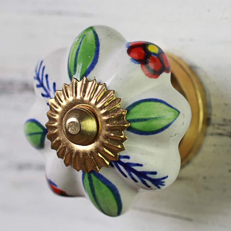 Ceramic cabinet knobs, 'Garden Glamour' (set of 6) (India)
