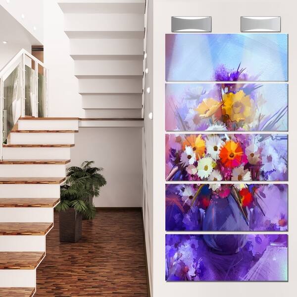 Designart 'Watercolor Flowers in Purple Vase' Large Floral Glossy Metal ...