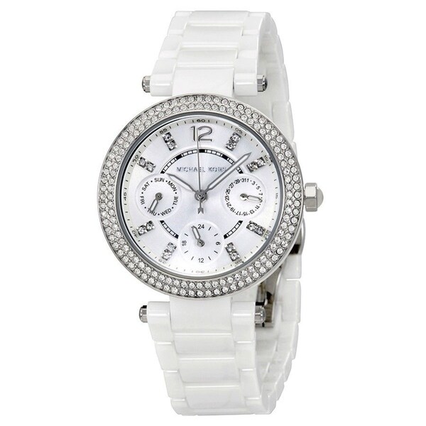 michael kors white ceramic watch with crystals