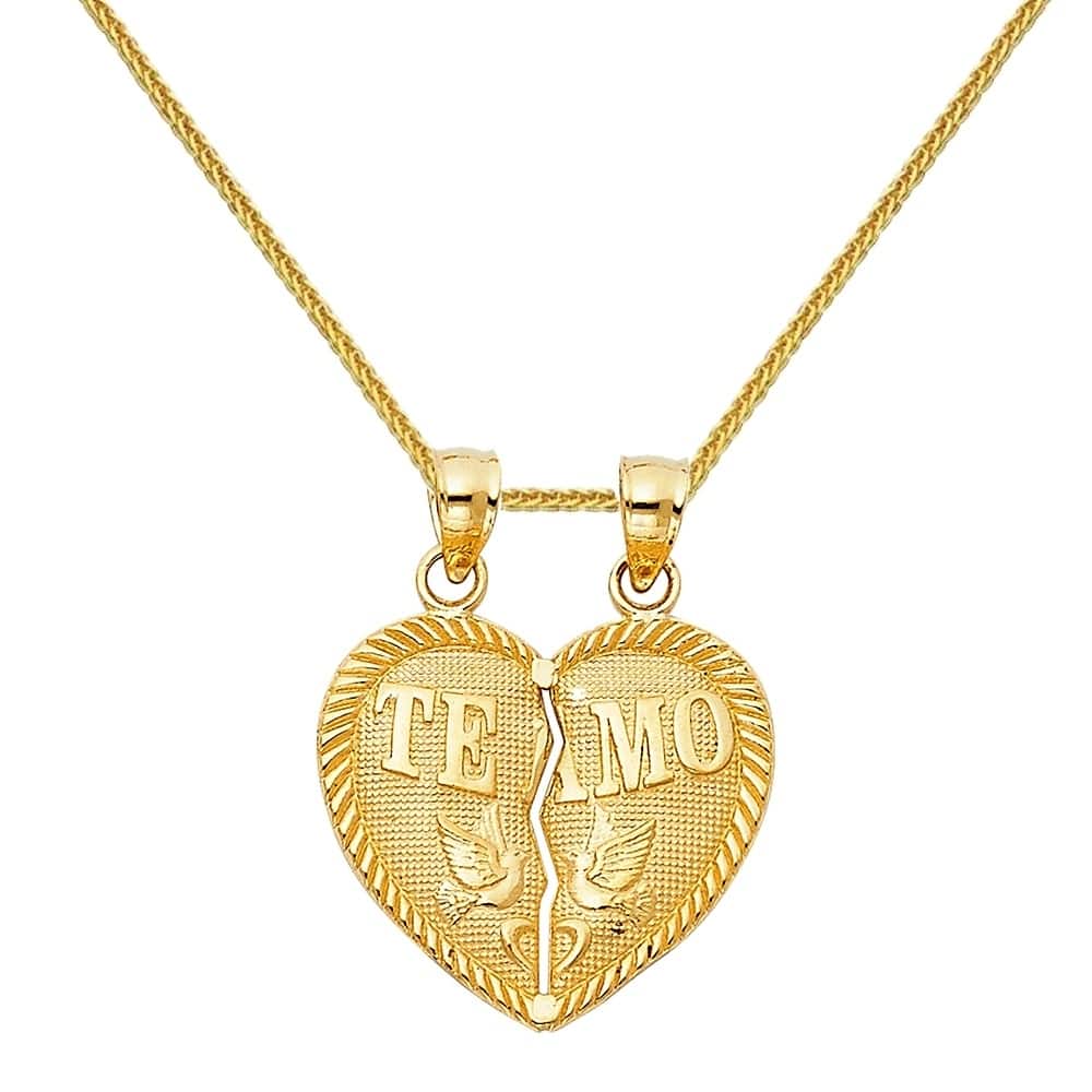 14K Yellow Gold SmallTe Amo Couple Broken Heart Charm Pendant For Necklace or Chain 14K Yellow Gold SmallTe Amo Couple Broken Heart Charm Pendant For Necklace or Chain