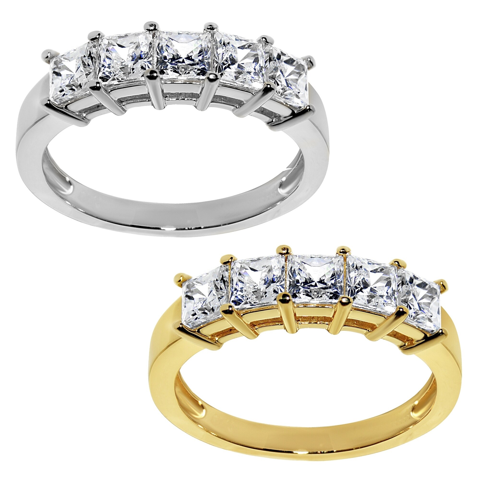 14k Yellow Gold Seven Stone CZ Wedding Band Anniversary CZ Engagement Band Bridal 7 CZ Ring Size 7 