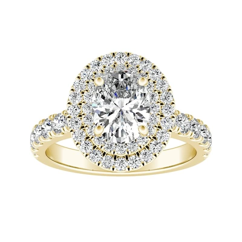 Classic Oval Shape 1ctw Double Halo Diamond Engagement Ring 18k Gold by Auriya (H-I, SI1-SI2)