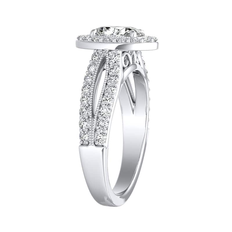 Vintage Halo Oval Diamond Engagement Ring 7/8ctw 18k Gold by Auriya (H-I, SI1-SI2)