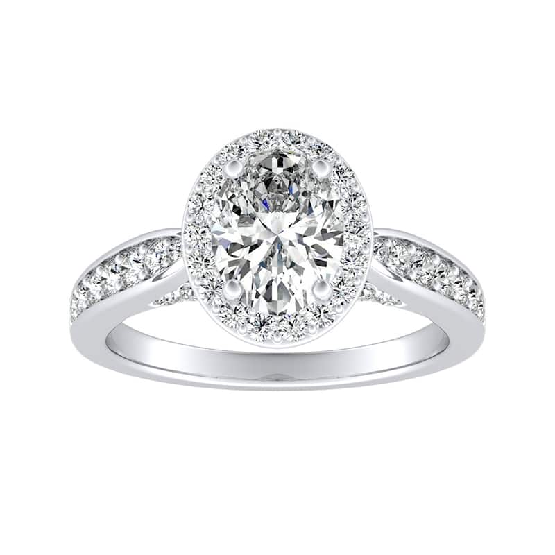 Modern Oval-cut Halo Diamond Engagement Ring 3/4cttw 18k Gold by Auriya (H-I, SI1-SI2)
