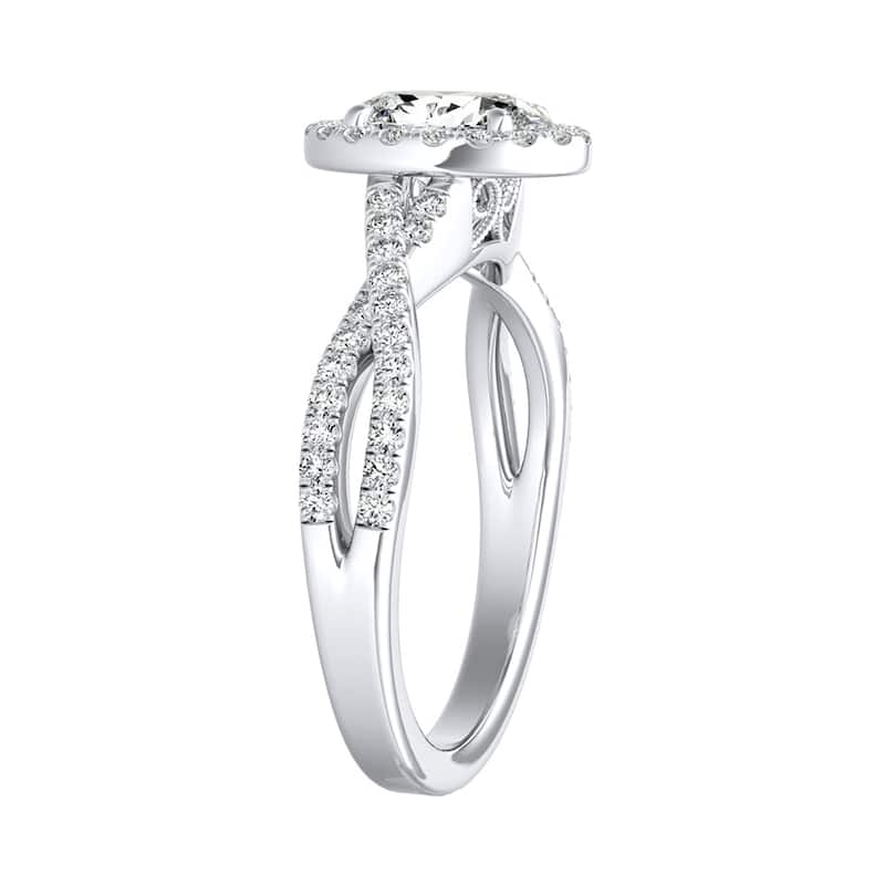 Twisted Oval-cut 3/4ctw Halo Diamond Engagement Ring 18k Gold by Auriya (H-I, SI1-SI2)