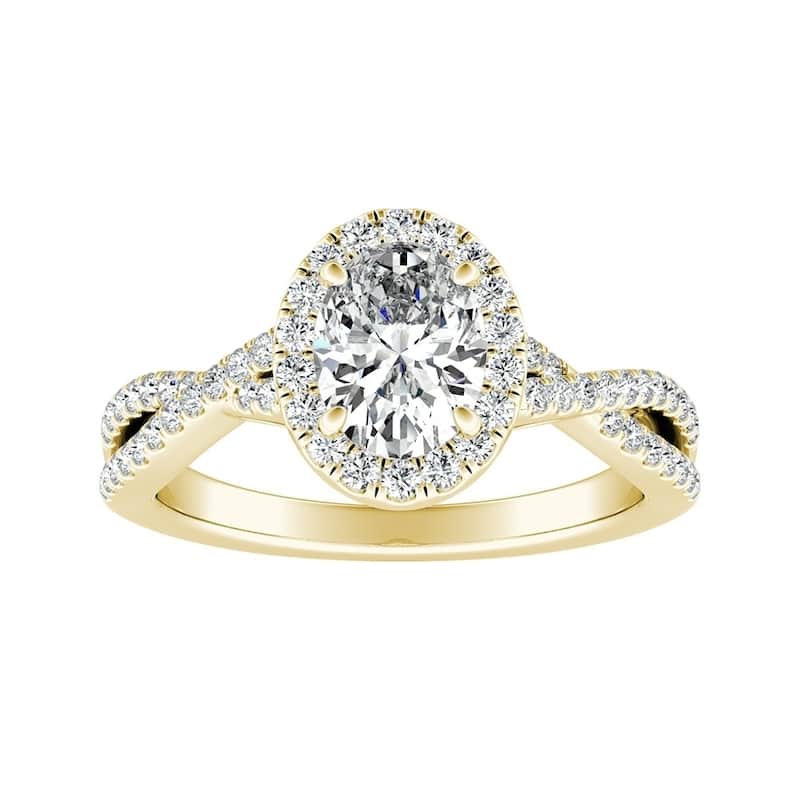 Twisted Oval-cut 3/4ctw Halo Diamond Engagement Ring 18k Gold by Auriya (H-I, SI1-SI2)