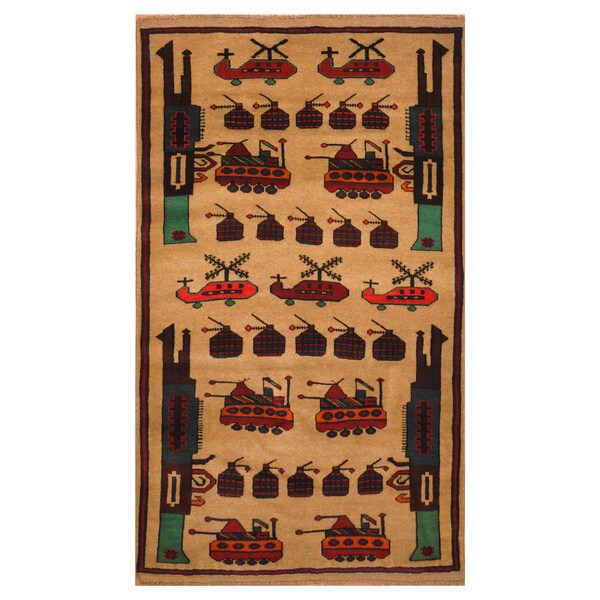 Handmade One-of-a-Kind Wool War Rug (Afghanistan) - 2'11 x 5' 通販超高品質 Mid Rug Wool Afghanistan 1980's ラグ