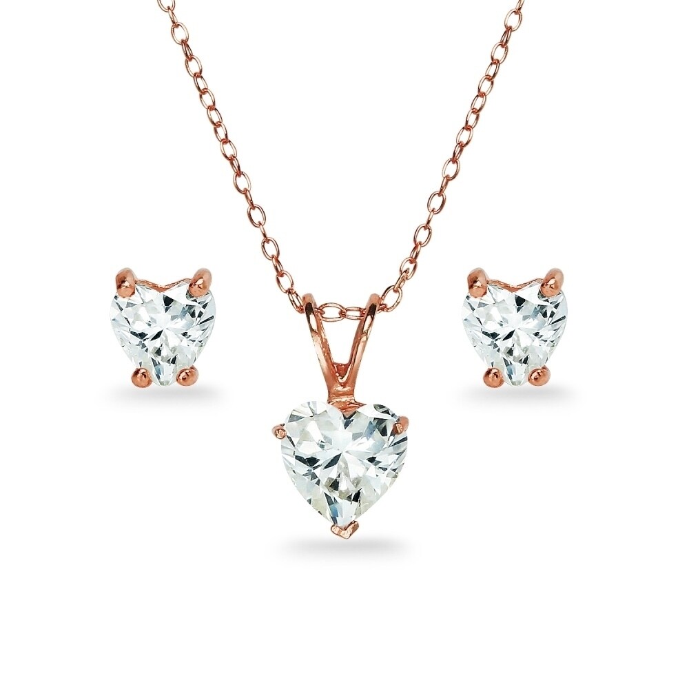 Icz Stonez Sterling Silver Heart Solitaire Necklace Earrings Set Created With Swarovski Zirconia Icz Stonez Sterling Silver Heart Solitaire Necklace Earrings Set Created With Swarovski Zirconia