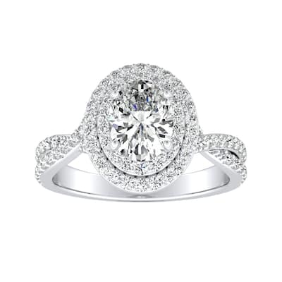 Oval-cut Double Halo Diamond Engagement Ring 1 1/6cttw 18k Gold by Auriya (H-I, SI1-SI2)