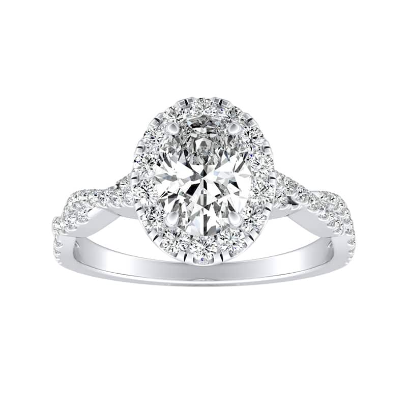 Twisted Oval-cut 1 1/10ctw 18k Gold Halo Diamond Engagement Ring by Auriya (H-I, SI1-SI2)