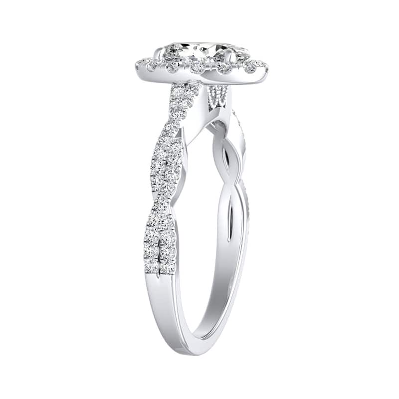 Twisted Oval-cut 1 1/10ctw 18k Gold Halo Diamond Engagement Ring by Auriya (H-I, SI1-SI2)