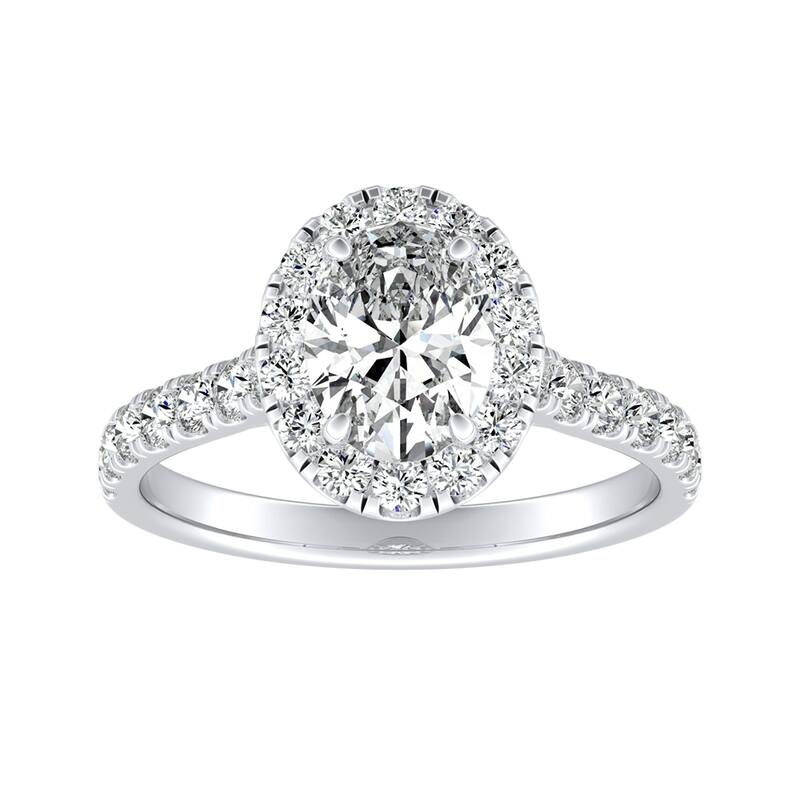 Classic Oval-cut 7/8cttw Halo Diamond Engagement Ring 18k Gold by Auriya (I-J, I1-I2)