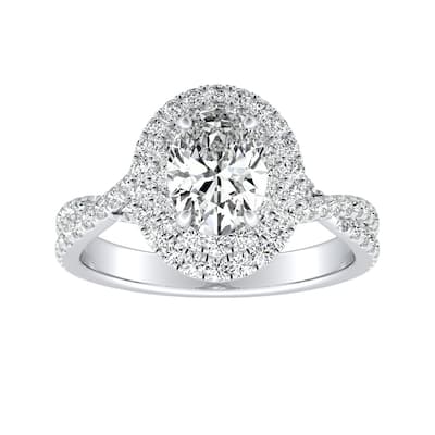 Twisted Oval Shape 3/4ctw Double Halo Diamond Engagement Ring 18k Gold by Auriya (I-J, I1-I2)
