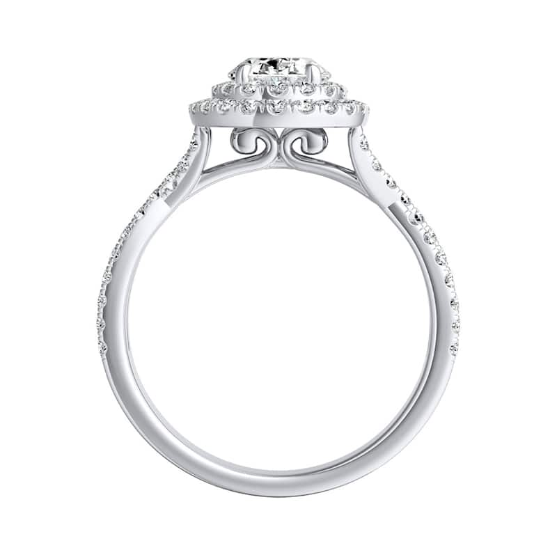 Twisted Oval Shape 3/4ctw Double Halo Diamond Engagement Ring 18k Gold by Auriya (I-J, I1-I2)