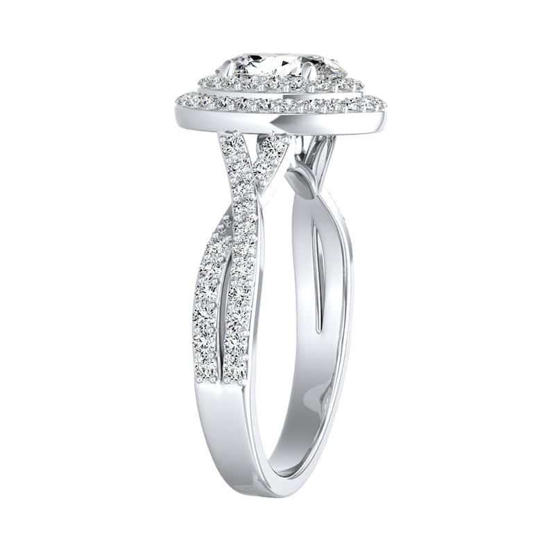 Oval-cut Double Halo Diamond Engagement Ring 3/4cttw 18k Gold by Auriya (I-J, I1-I2)