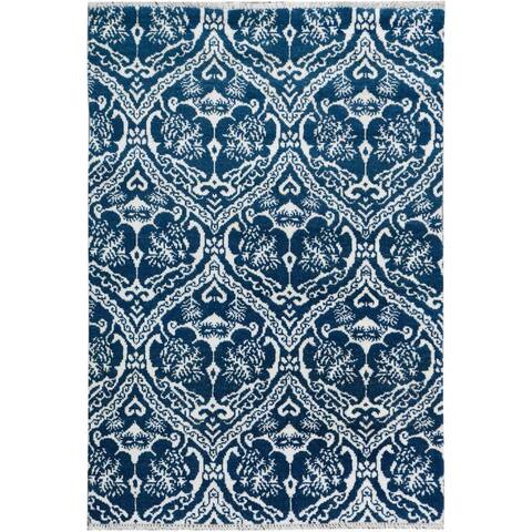Rosalina Blue/Ivory Wool & Viscouse Rug - 4 ft. 2 in. x 6 ft. 0 in. - 4 ft. 2 in. x 6 ft. 0 in.