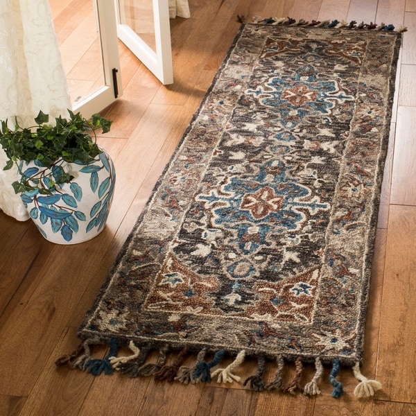 Safavieh Handmade Aspen Bohemian Charcoal/ Light Brown Wool Tassel Area Rug - 2'3" x 7' Runner