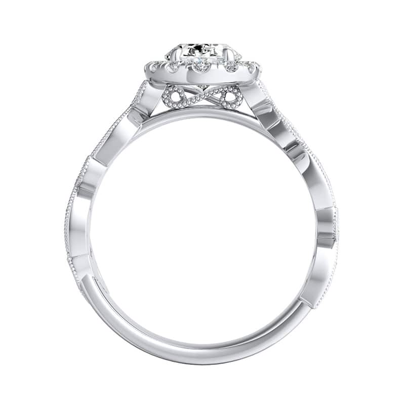 Vintage Floral Vine Halo Oval Diamond Engagement Ring 3/4ctw 18k Gold by Auriya (I-J, I1-I2)