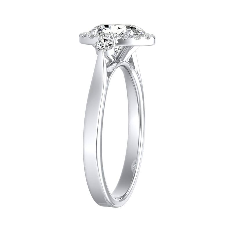 3-stone Halo Oval Diamond Engagement Ring 1ctw 18k Gold by Auriya (I-J, I1-I2)