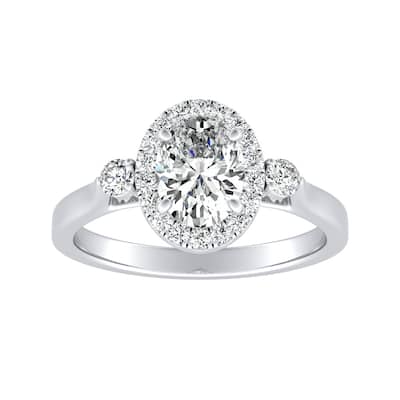 3-stone Halo Oval Diamond Engagement Ring 1ctw 18k Gold by Auriya (I-J, I1-I2)