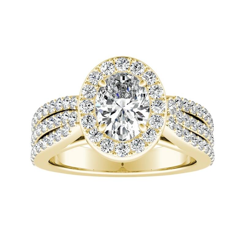 Triple Band Oval-cut Halo Diamond Engagement Ring 1 3/4ctw 18k Gold by Auriya (I-J, I1-I2)