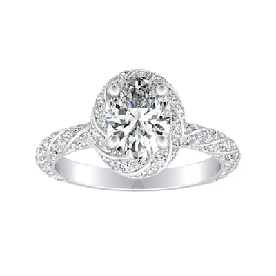 18k Gold Vintage 1 1/6ctw Oval-cut Halo Diamond Engagement Ring by Auriya (I-J, I1-I2)