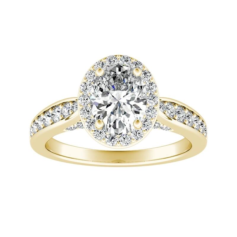 Modern Oval-cut Halo Diamond Engagement Ring 1 1/4cttw 18k Gold by Auriya (I-J, I1-I2)