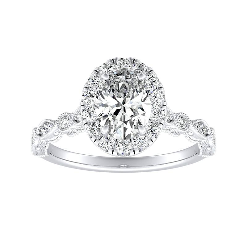 Vintage Oval-cut 7/8ctw Halo Diamond Engagement Ring 18k Gold (I-J, I1-I2) - 4.5 - White