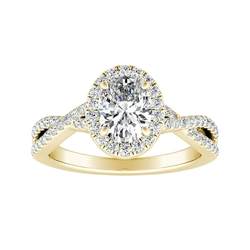Twisted Oval-cut 3/4ctw Halo Diamond Engagement Ring 18k Gold by Auriya (I-J, I1-I2)