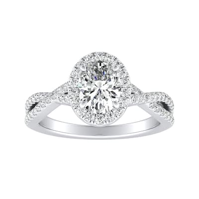 Twisted Oval-cut 3/4ctw Halo Diamond Engagement Ring 18k Gold by Auriya (I-J, I1-I2)