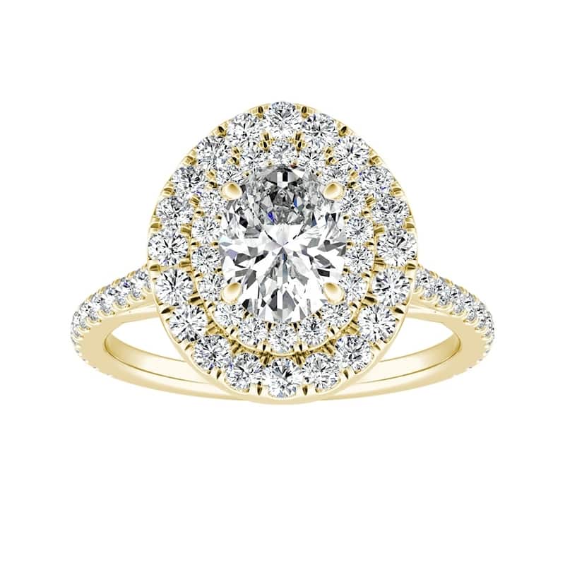 Oval Shape 1 1/2cttw Double Halo Diamond Engagement Ring 18k Gold by Auriya (I-J, I1-I2)