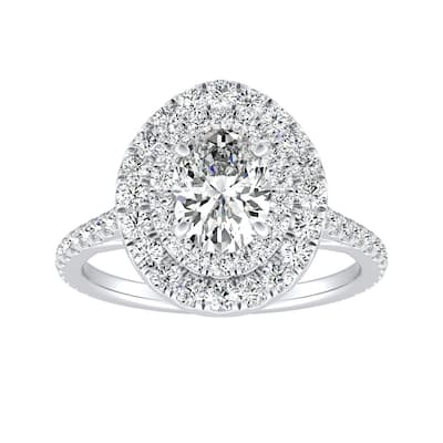 Oval Shape 1 1/2cttw Double Halo Diamond Engagement Ring 18k Gold by Auriya (I-J, I1-I2)