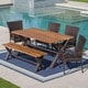 Bullerton Outdoor 6-Piece Rectangle Wicker Wood Dining Set by Christopher Knight Home - Thumbnail 1