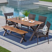 Bullerton Outdoor 6-Piece Rectangle Wicker Wood Dining Set by Christopher Knight Home